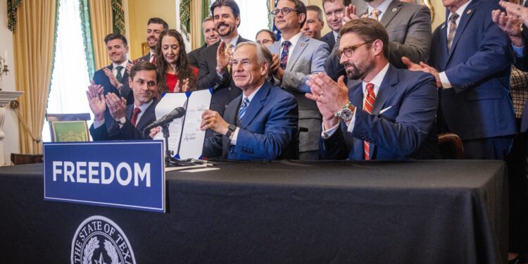 Governor Abbott Signs Bill on COVID Vaccine Freedom at Governor’s Mansion